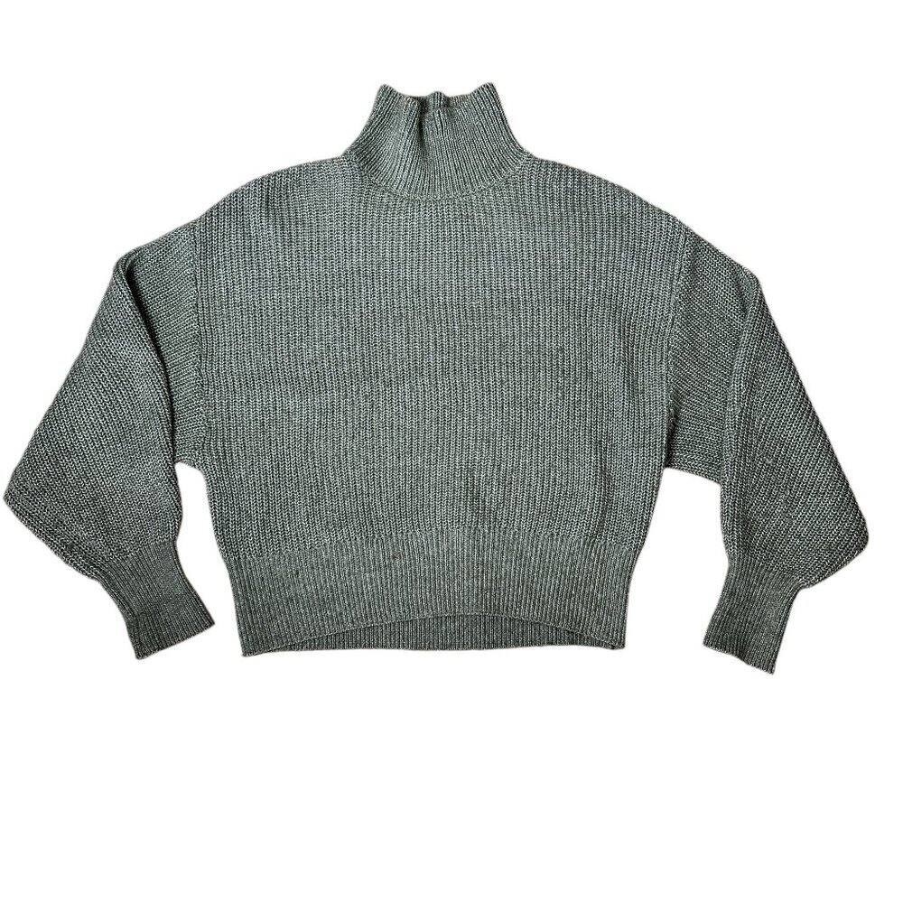 H&M Chunky Knit Cropped Mock Neck Sweater Size XS Green Grey